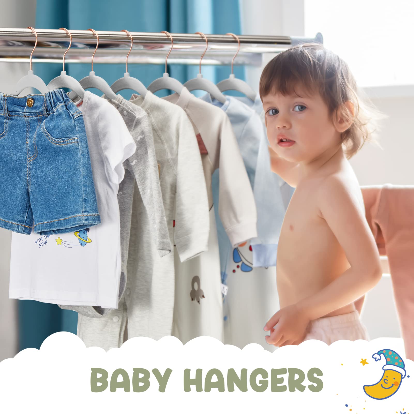 House Day Perchas de Terciopelo para bebé, Percha para Armario, Percha de Terciopelo para niños, 60 Unidades, Antideslizante, 30 cm, duraderas, para recién Nacidos, Ropa de bebé, Color Gris