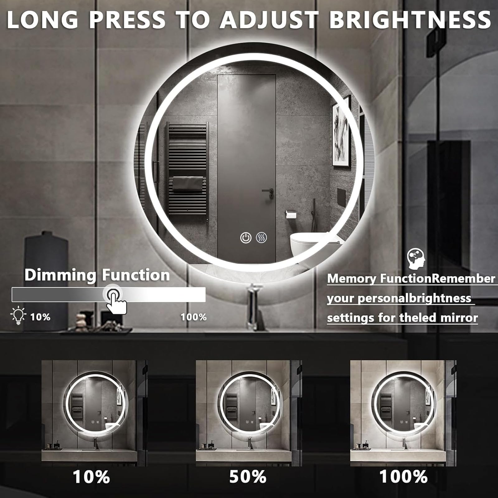 Specchio Bagno LED, Espejo De Baño Circular, 50cm Specchio Bagno Illuminato a LED, Illuminazione Dello Specchio Del Bagno Para Baño Tener Interruptor De Doble Toque, Eliminación De Niebla (Luz Blanca)