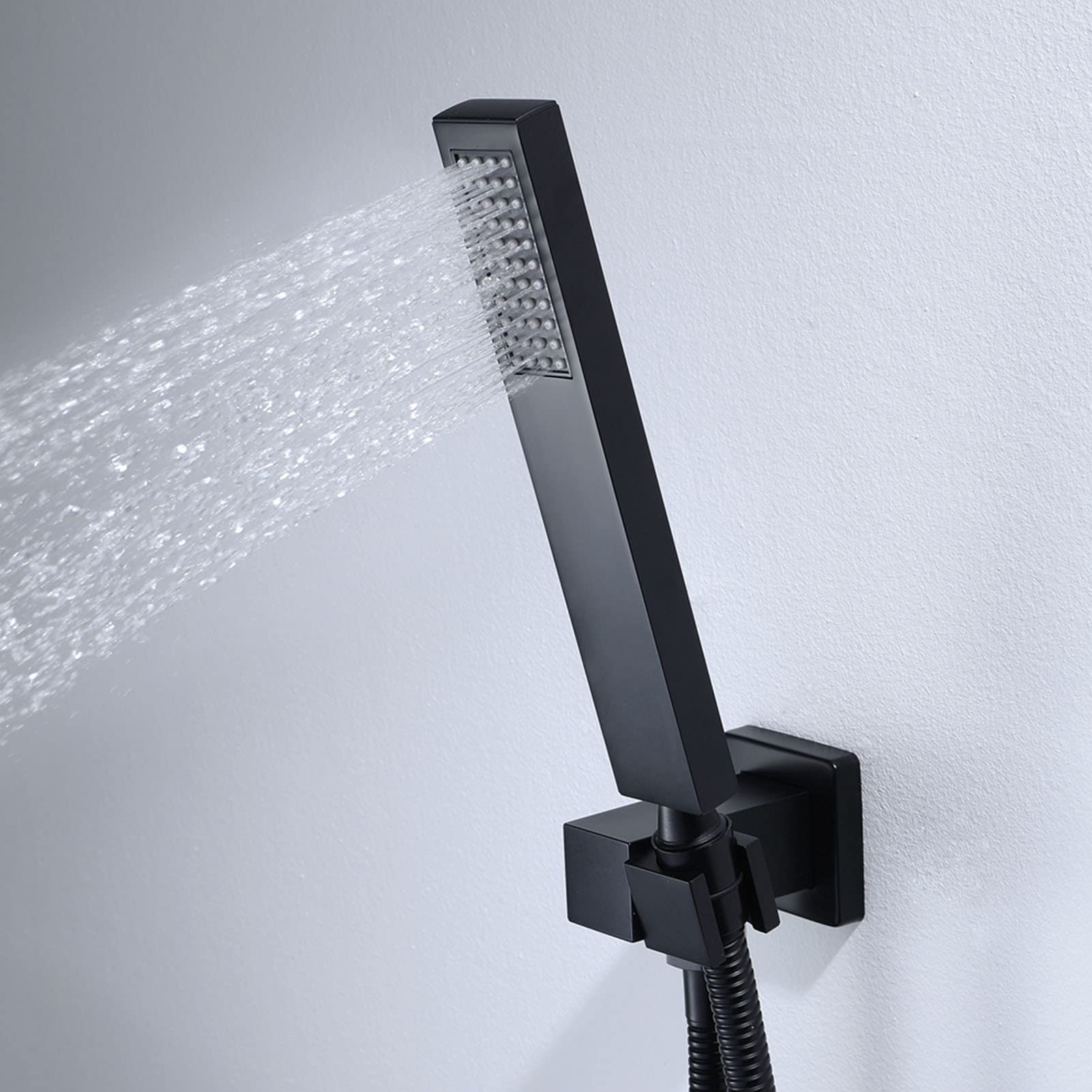 Luksusowy system deszczownicy, 60 x 80 cm, głowica prysznicowa LED z głośnikiem muzycznym Bluetooth, zestaw baterii prysznicowych, pilot zdalnego sterowania, czarna (sterowanie telefonem, czarna)