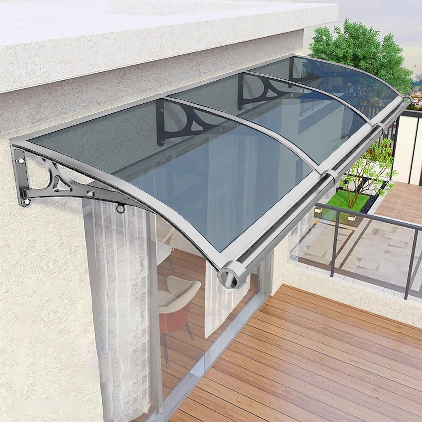 JFOZDM Door Canopy Outdoor, Door Canopy, Porch Canopy Waterproof, Window Awning, UV, Snow Protection, Gold & Silver Aluminium Bracket Polycarbonate Cover, Rain Shelter Canopy for Patio, Roof, Garden