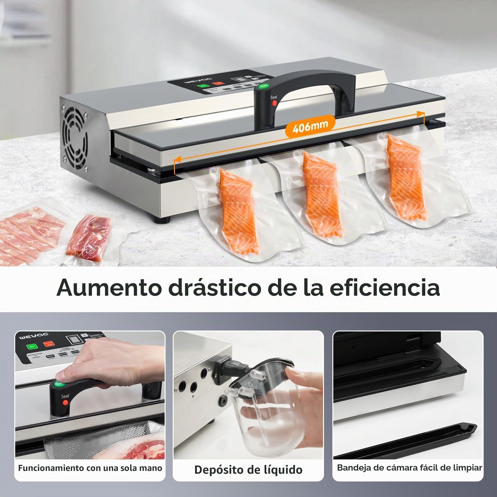 Wevac Máquina selladora al vacío de alimentos de 95 kpa, 550 W, potente operación con una sola mano, 12 en 1, sellador de alimentos con tanque de líquido para uso comercial o doméstico