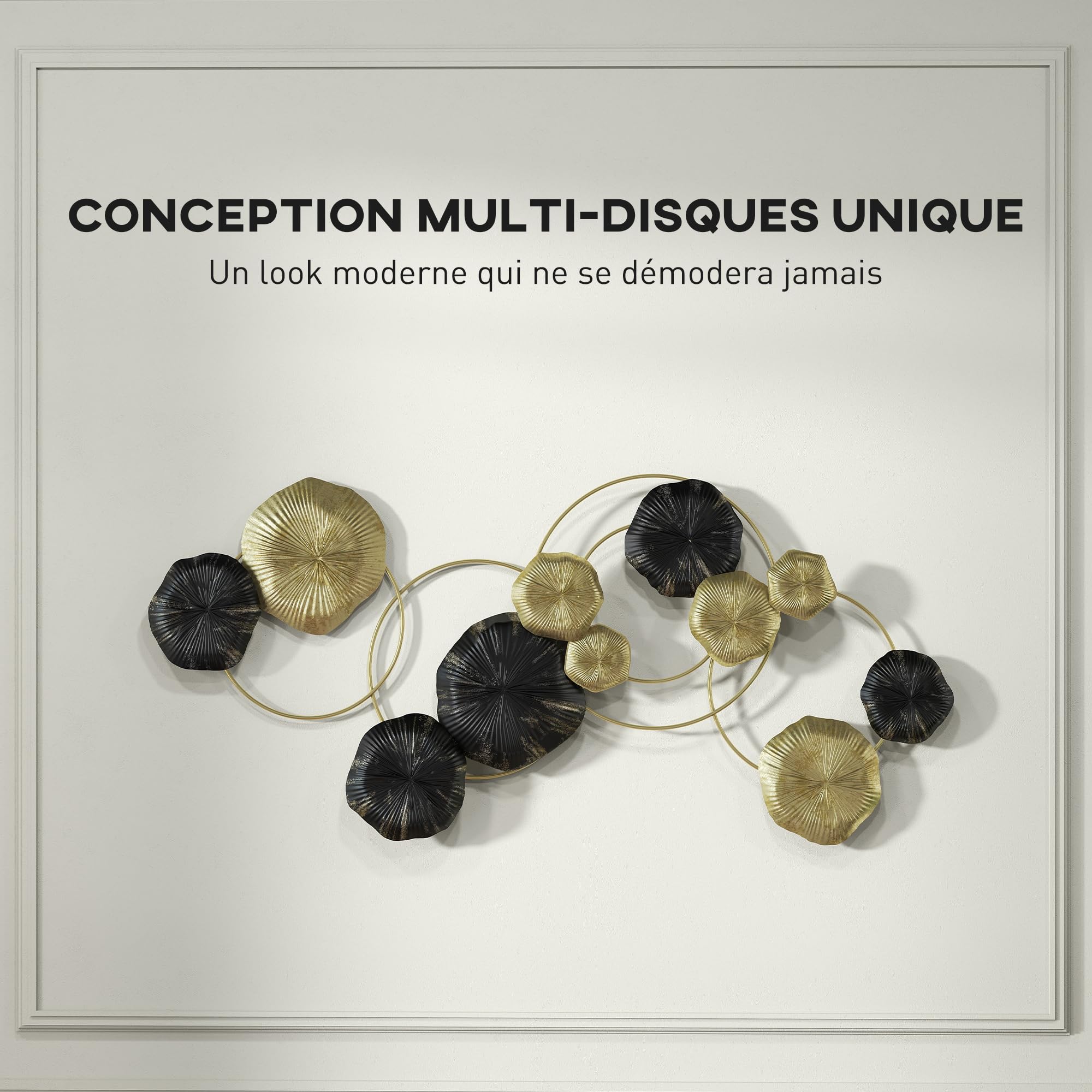 HOMCOM Décoration Murale en Métal Moderne Suspendu 84x35cm Doré et Noir