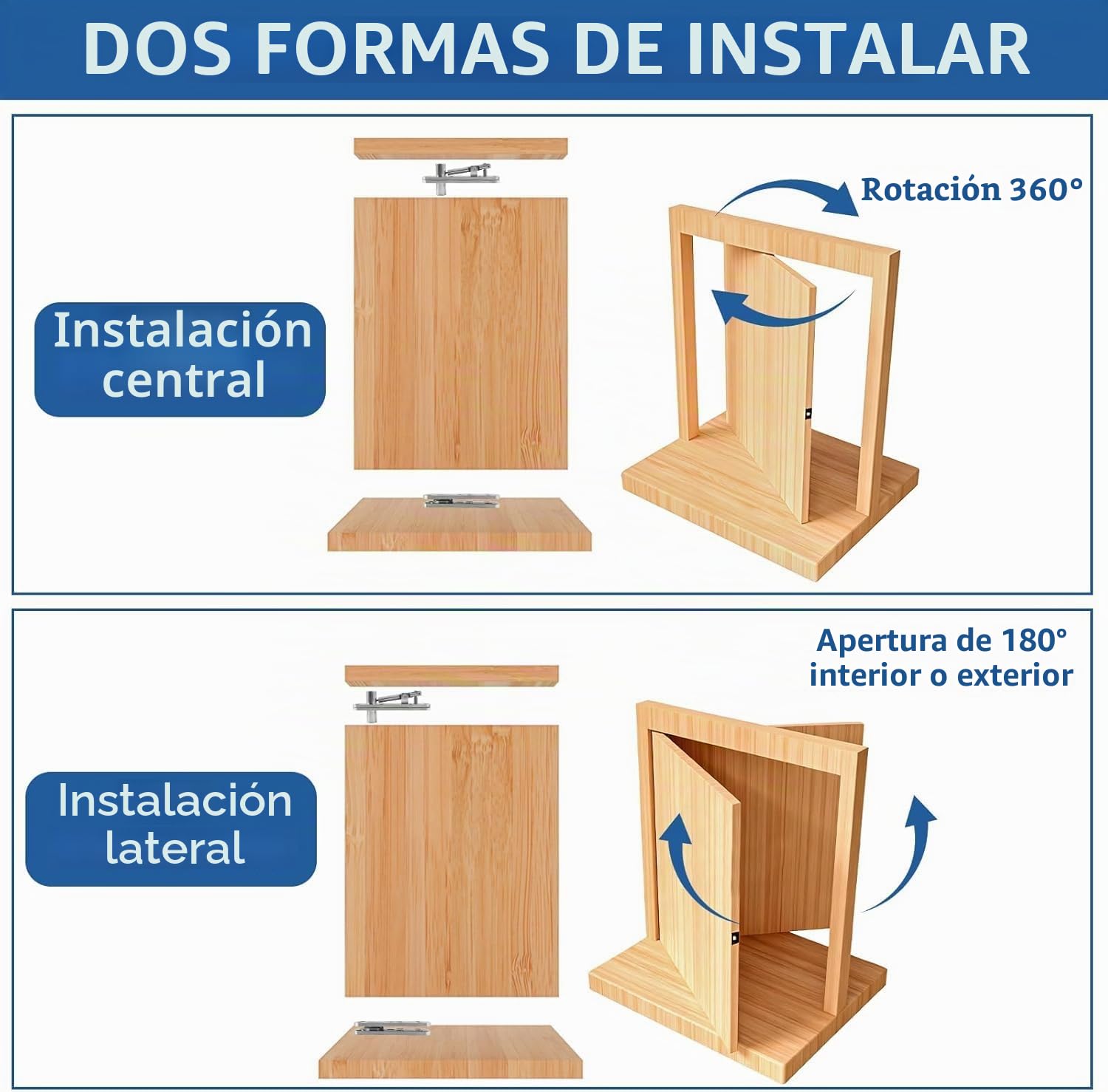 Bisagra Invisible para Puertas Pesadas - Pivote Superior e Inferior de Acero Inoxidable, Rotación 360°, Ajuste de Altura,Plata