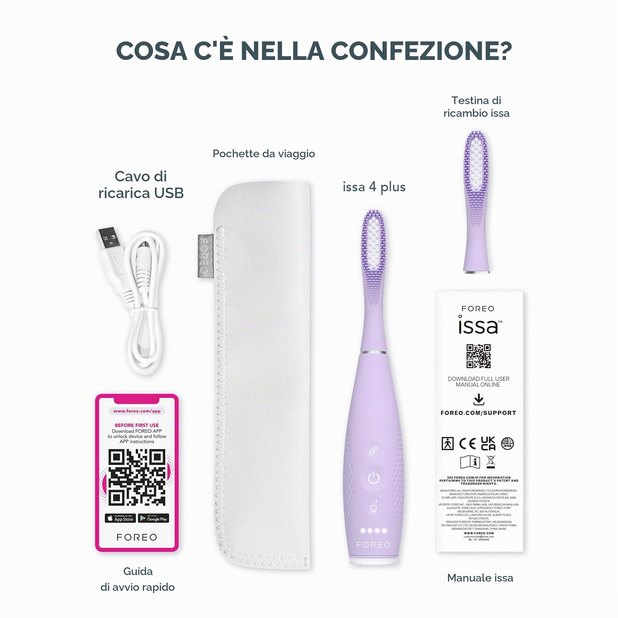 FOREO ISSA 4 Plus - Spazzolino Sonico Con Regolazione Pressione AI | Spazzolino Elettrico, Sonico, Pressione AI, Setole Morbide, Sbiancante, Cura Gengive, Ricaricabile, Da Viaggio, Lavanda