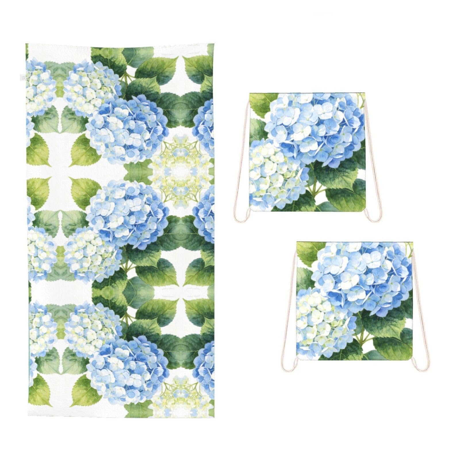 CNTDBU Blue Round Bloom 2 in 1 Packable Towel Bag-Large Beach Towel with Stuff Sack, Super Absorbent Microfiber Travel Towel for Pool