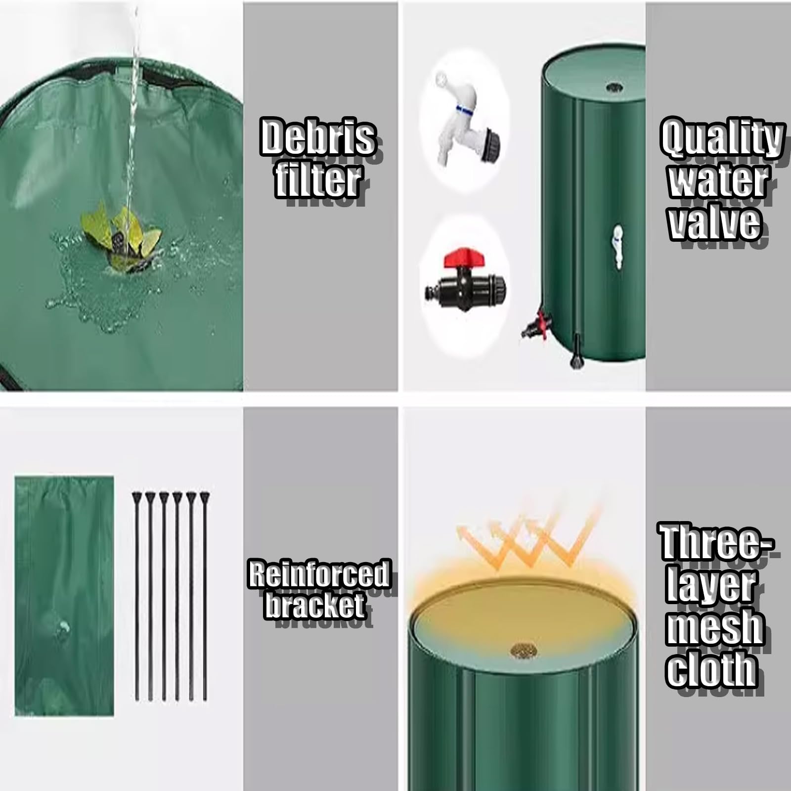 Sistema portátil de recolección de Agua de Lluvia de 1350 l para riego de Jardines (Negro)