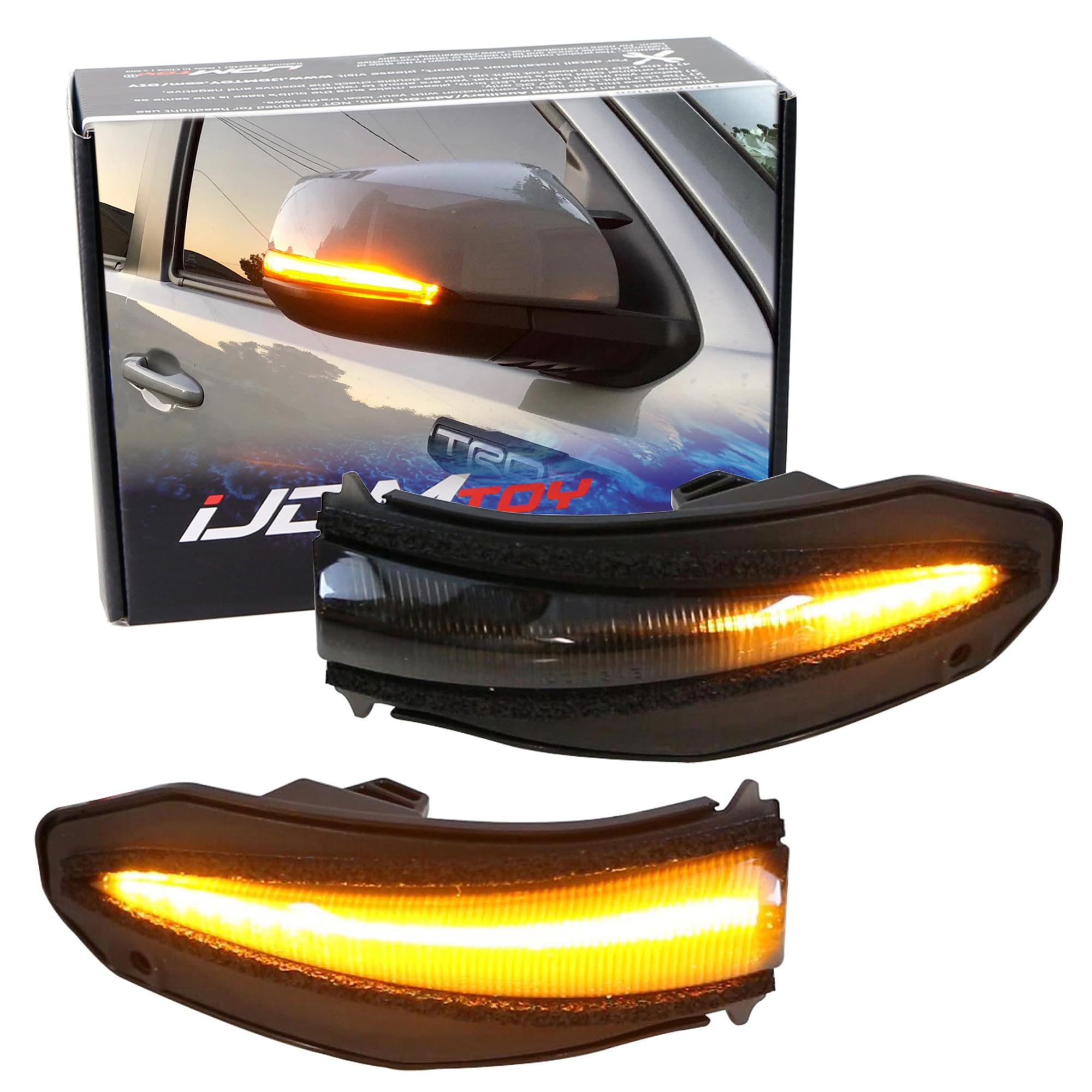 iJDMTOY Smoked Lens Dynamic Sequential Blink/Flow Full LED Side Mirror Turn Signal Light Assembly Kit Compatible With 2014-2022 Toyota 4Runner (5th