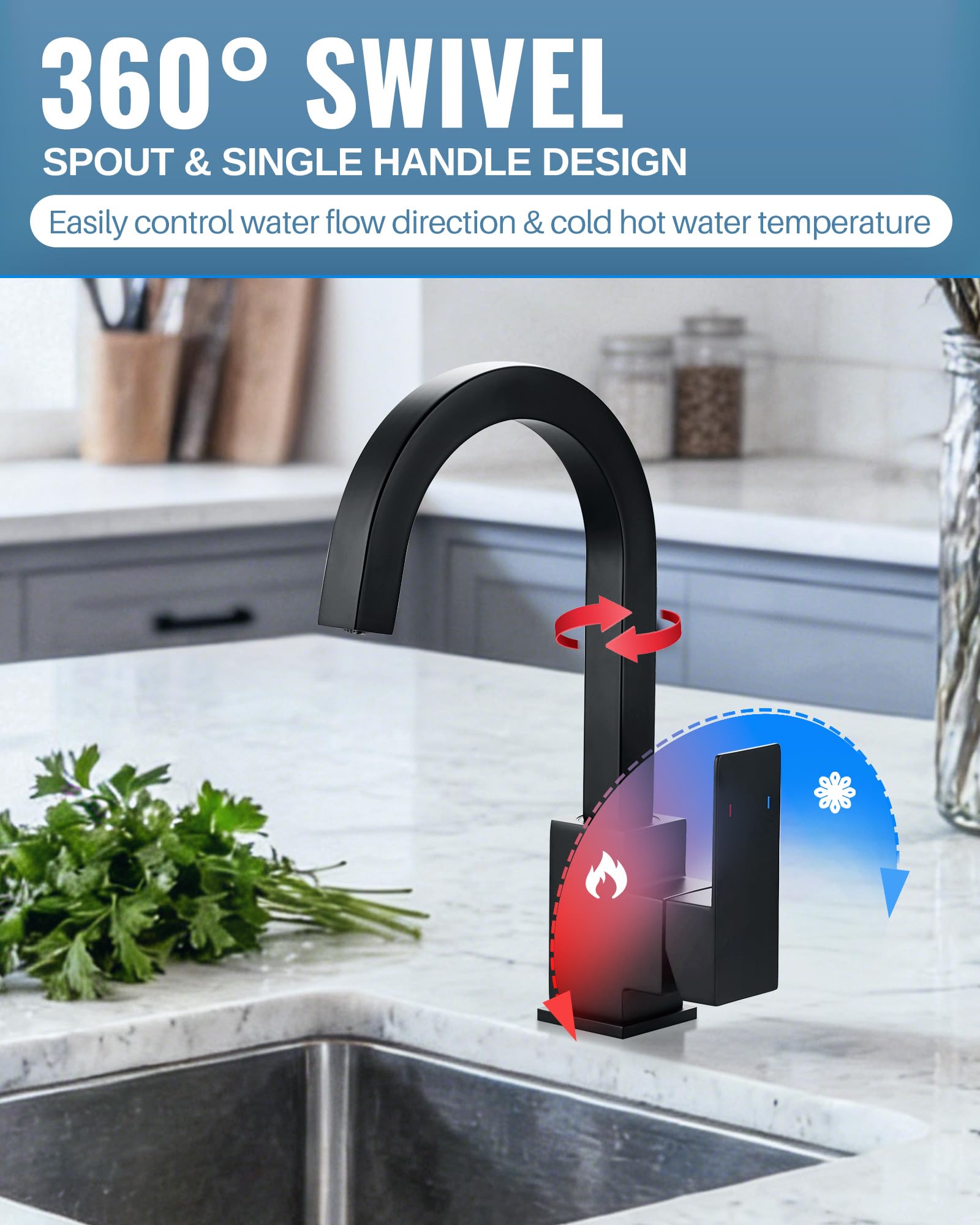 iVIGA Rubinetto da cucina, girevole a 360°, rubinetto da cucina ad alta pressione, in acciaio inox, per cucina, camper, bagno(Nero)