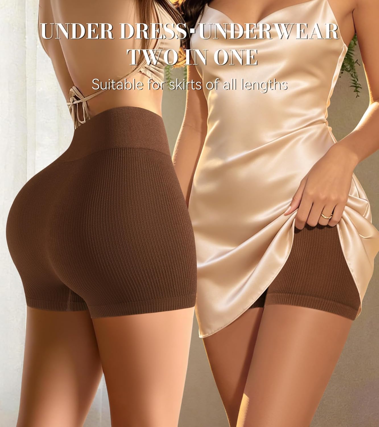 High Waisted Slip Shorts for Under Dress Womens Tummy Control Seamless Boyshorts Panties Gym Running Ribbed Boyshorts