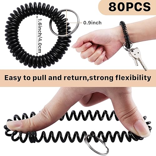 Miniatura 2 de 80 pulseras coloridas de bobina de muñeca, pulsera en espiral elástica, llaveros de bobina de muñeca, pulsera de muñeca de bobina de plástico,