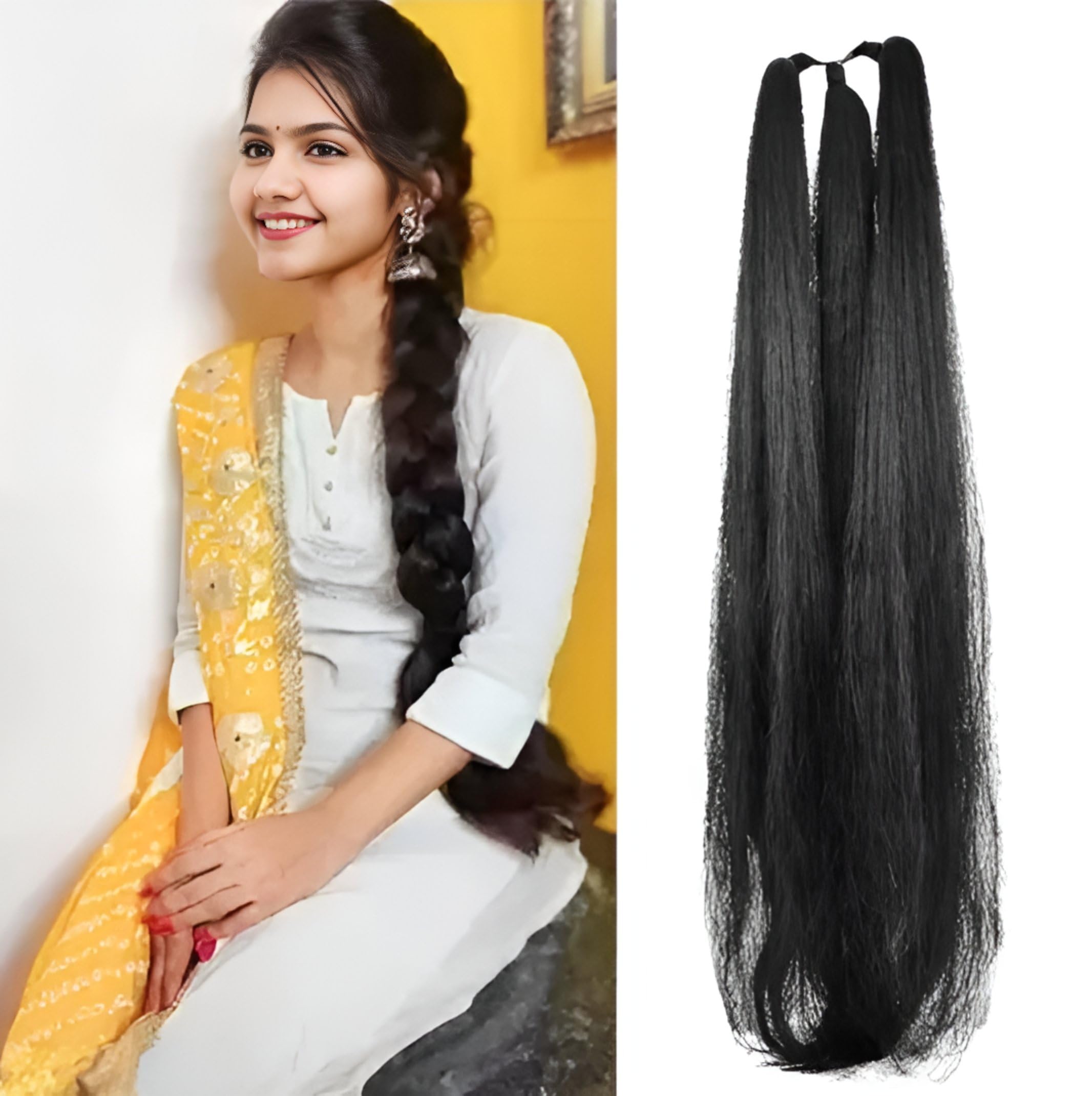 generic India Fashion kart Nice Look Paranda Choti Black Colour 26 inch Instant Ready For Fashionable Hair Extension (Black)-picture-15