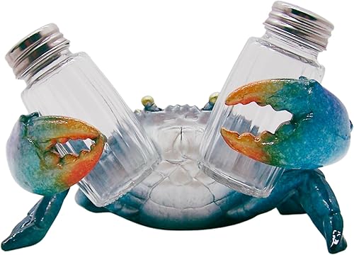 Miniatura 1 de Juego de sal y pimienta de cangrejo azul, decoración náutica, cocteleros incluidos, 6.5 pulgadas