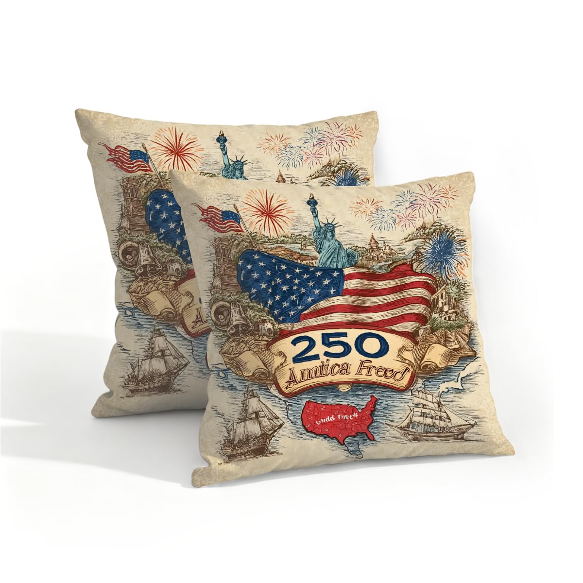 Outdoor Pillow Covers Waterproof Pillowcases 16x16in Set of 2 Vintage American 250th Anniversary Decorative Throw Cushion Case for Couch Sofa Garden Patio Furniture