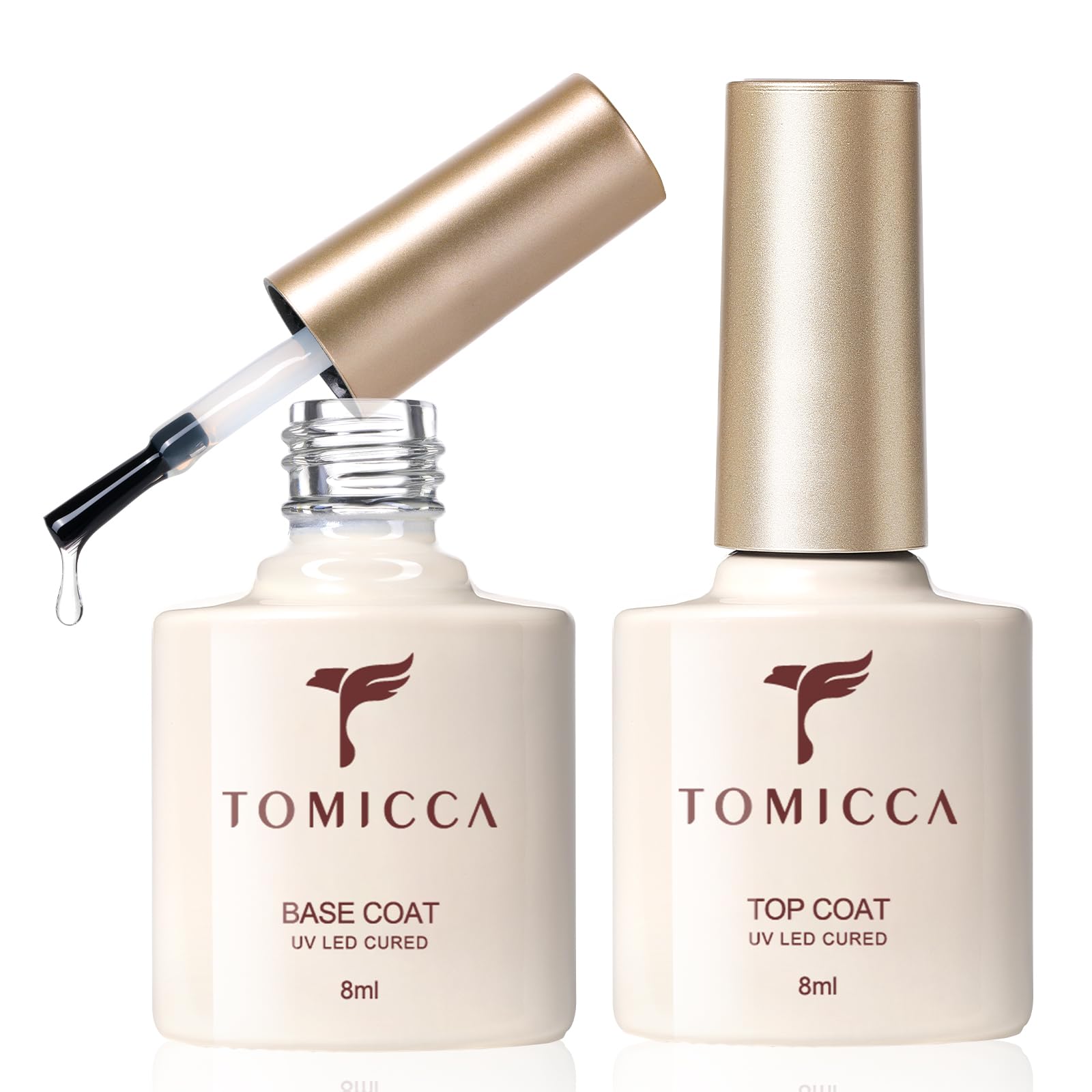 TOMICCA ジェルネイル トップコート ベースコート 8ml 2点セット 拭き取り不要 ネイルジェル ネイル工房 UV/LED対応 初心者&プロ適用 セルフネイル