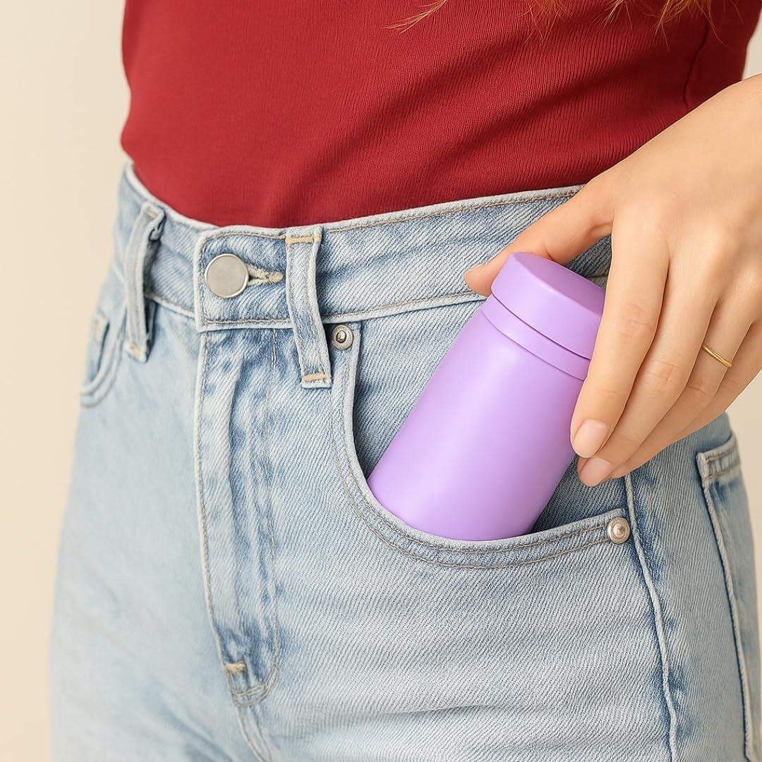 Mini Stainless Steel Insulated Water Bottle, 6.8 oz, Pocket Flask, Small Travel Tumbler, Leak Proof, BPA Free, Keep Hot and Cold (Purple) - Image 3