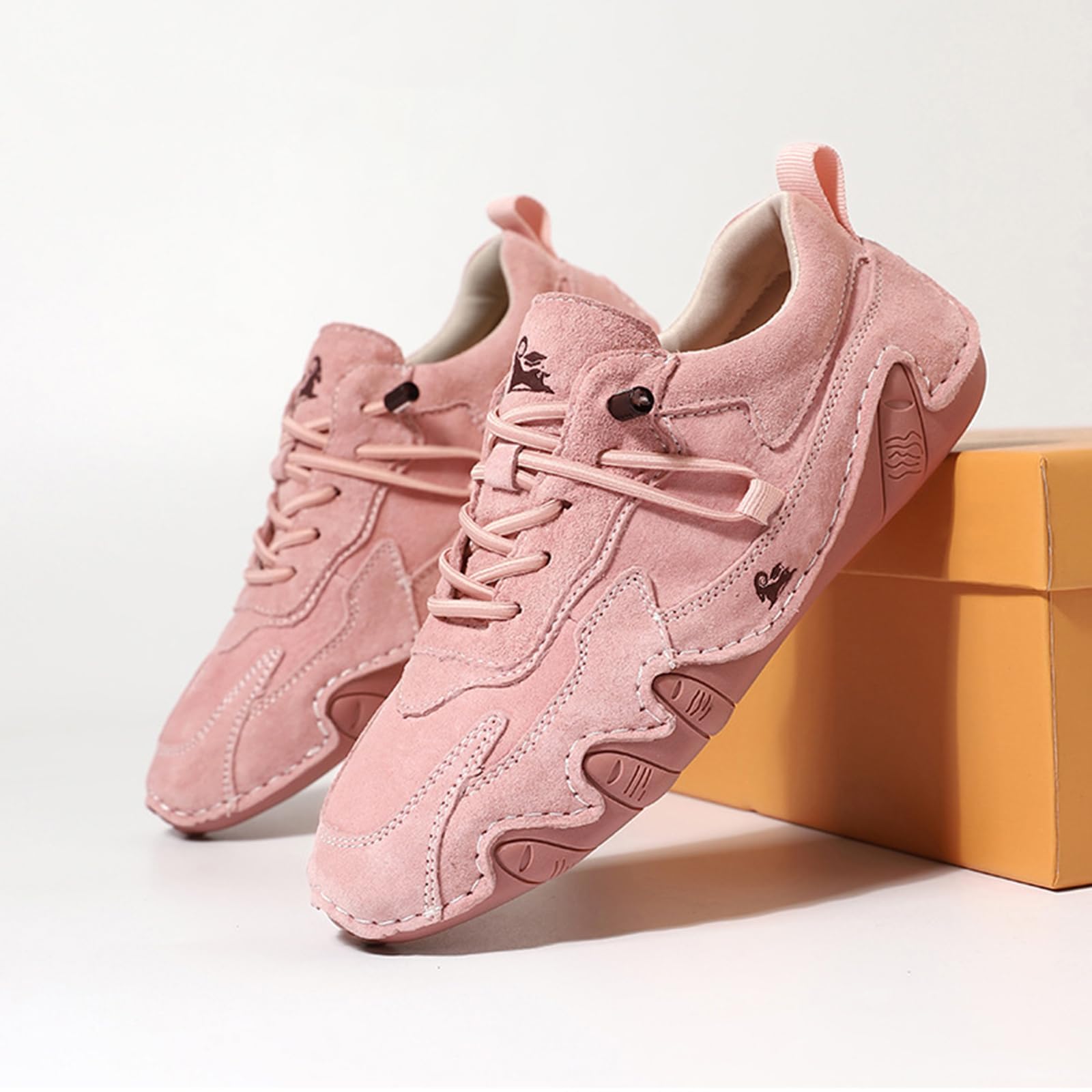 Zapatos de gamuza impermeables para mujer, para senderismo, camping y conducción, para todas las estaciones, modernos, elásticos, con cordones, cosidos a mano, para deportes al aire libre