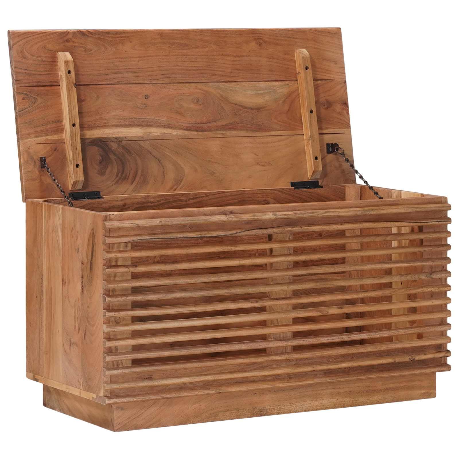 Aufbewahrungsbox Akazienholz Natur 85x40x46 cm | Massivholz und Holzwerkstoff, offenes Design, für Zeitschriften und Decken, 1 Stück
