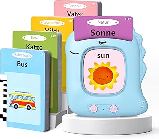 Talking Flashcards, German Talking Flashcards, Children's Toy from 2 3 4 5 6 Years, Language Promotion for Children for Boys Girls 112 Sheets 224 Words Learning Toy German (Blue)