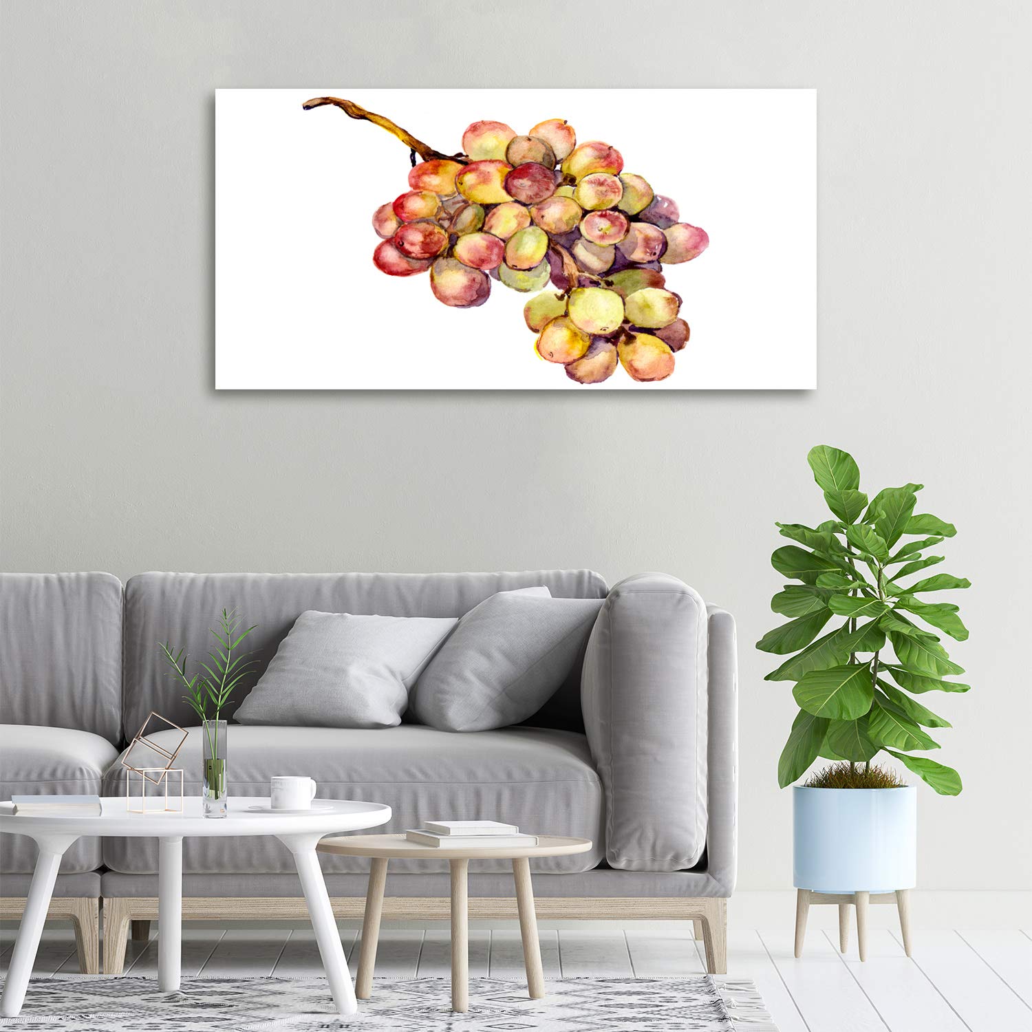 Tulup Glas-Bild Wandbild aus Glas - Wandkunst - Wandbild hinter gehärtetem Sicherheitsglas - Dekorative Wand für Küche & Wohnzimmer 100x50 - Essen & Getränke - Weintrauben - Grün