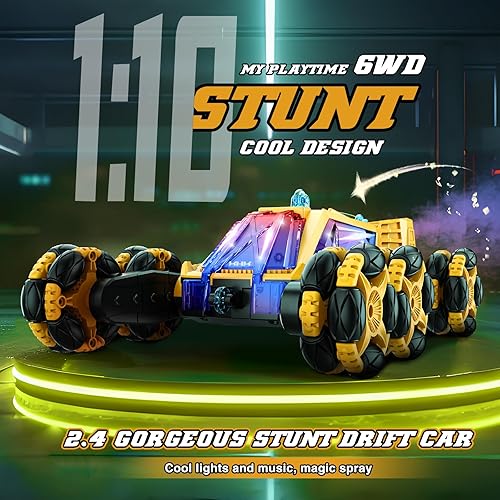 Miniatura 5 de MSMV Auto de acrobacias a control remoto con detección de gestos, auto de juguete a control remoto, 6 ruedas, auto de acrobacias giratorio de 360