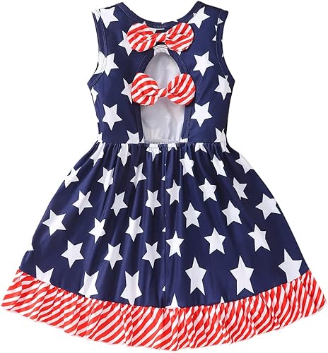 Popshion Vestidos sin mangas para niñas pequeñas, vestido con lazo en la espalda, ropa de verano para niña, vestido de fiesta de cumpleaños para