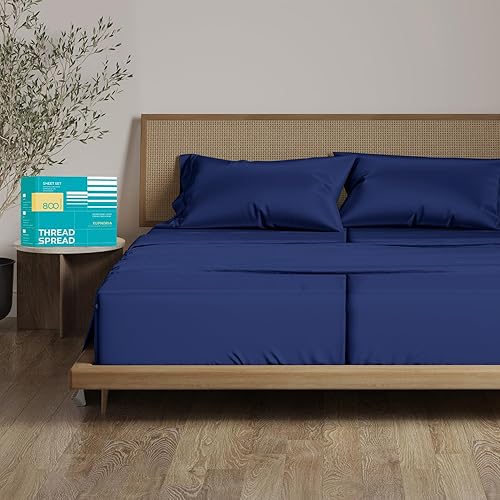 Miniatura 56 de Thread Spread - Juego de sábanas de 100% algodón egipcio con tejido de satén de 800 hilos de la colección Exotic Hotel, color blanco y marfil Blanco