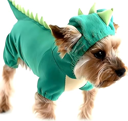 Hotumn Disfraz de dinosaurio para perro, disfraz de Halloween con capucha de dinosaurio para perros pequeños (M, verde)