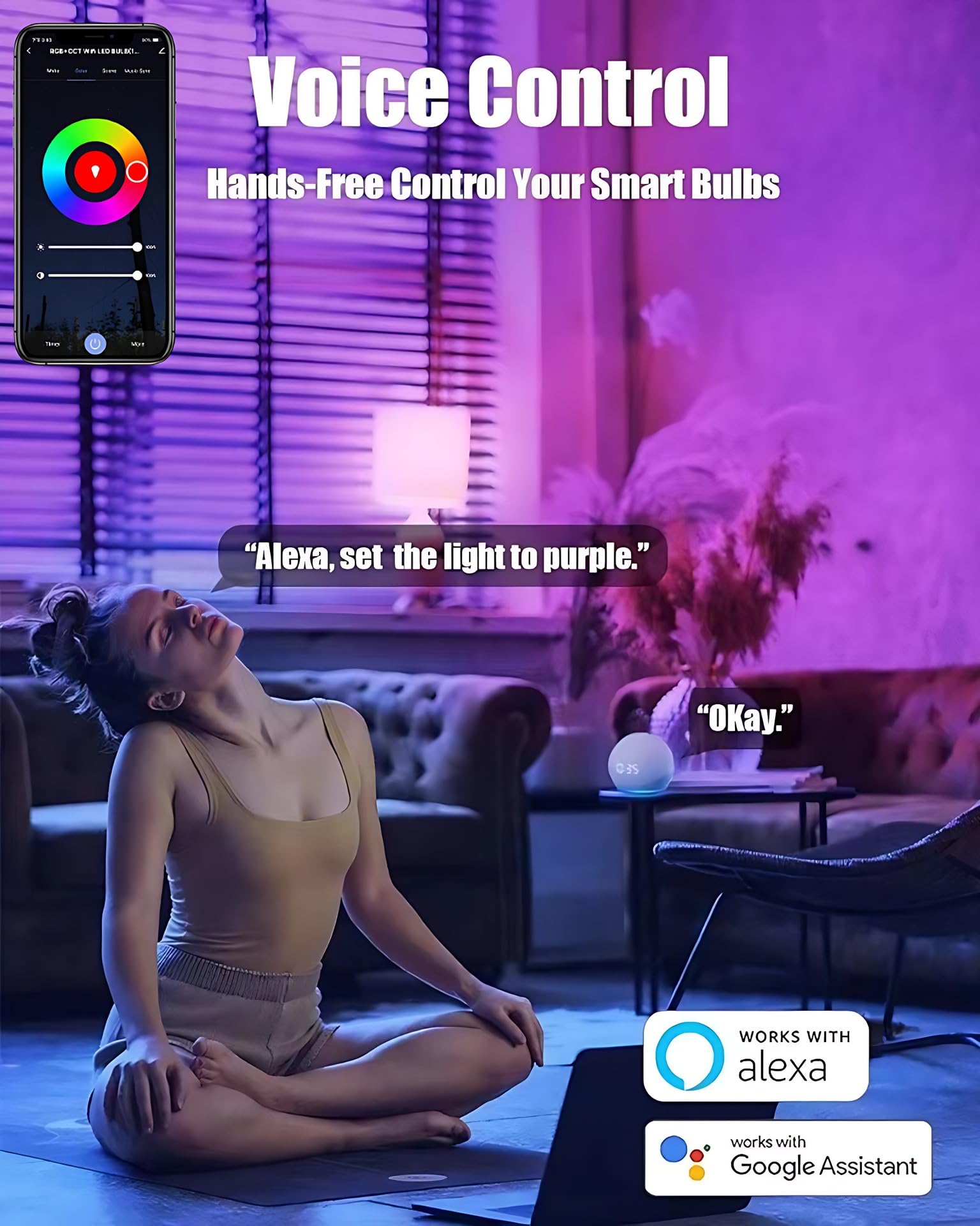 4 pack Bombillas Inteligentes Tuya WiFi Bombilla LED Cambio Color Control por voz con Sincronización Musical Compatible con Alexa y Google Assistant E27