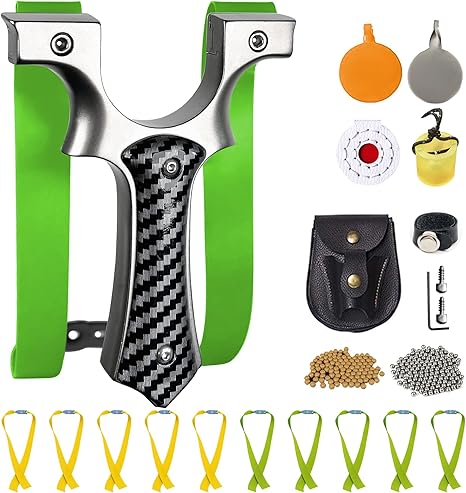 Professional Slingshot for Adults & Kids,Stainless Steel Hunting Catapult with Ergonomic Grip,High Velocity & Precision Shooting Kit (100 Ammo Balls, 10 Bands, Tactical Pouch & Targets)