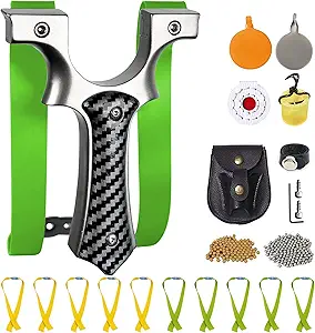 Professional Slingshot for Adults & Kids,Stainless Steel Hunting Catapult with Ergonomic Grip,High Velocity & Precision Shooting Kit (100 Ammo Balls, 10 Bands, Tactical Pouch & Targets)