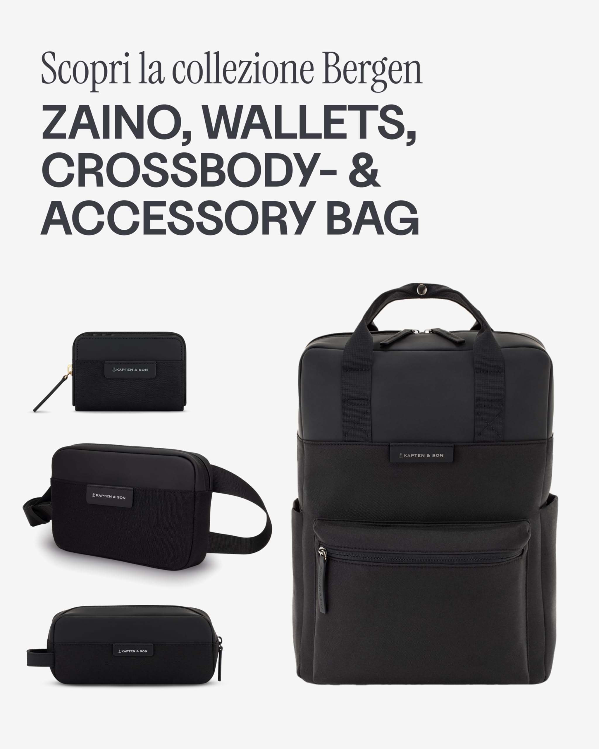 Kapten & Son Portafoglio Donna | Bergen Pro Wallet Small All Black | Portafoglio donna piccolo nero | Borsellino donna piccolo con 8 scomparti per carte e un scomparto portamonete | 9,5x11,5x3,5 cm
