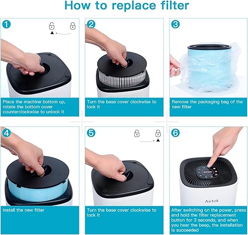 Miniatura 4 de AIRTOK Purificador de aire AP1001 Filtro de repuesto, sistema de purificación de 5 capas, filtro HEPA verdadero H13