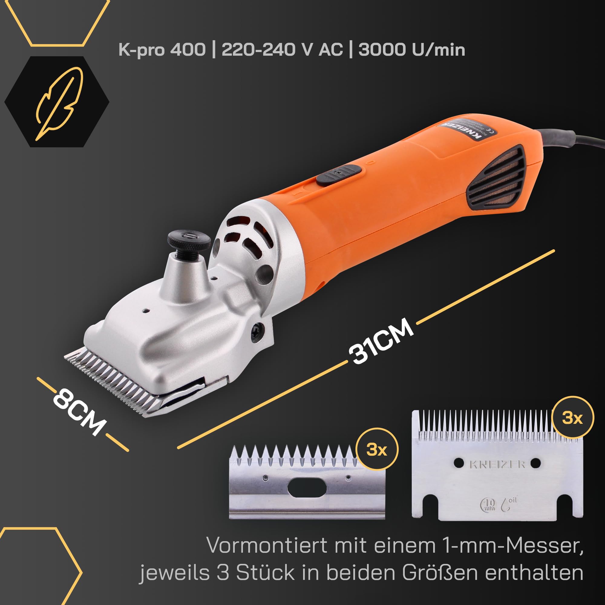 Pferdeschermaschine Komplettset mit Zubehör - Mit austauschbaren Klingen – Leise und vibrationsarm – Seelenfrieden für das Pferd – Geeignet für alle Fellarten und Körperteile – Wartungsfrei