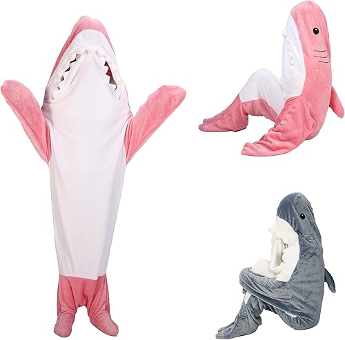 Miniatura 4 de Manta de tiburón con capucha para adulto, manta de tiburón portátil, saco de dormir de tiburón, sudadera con capucha de franela cálida suave y