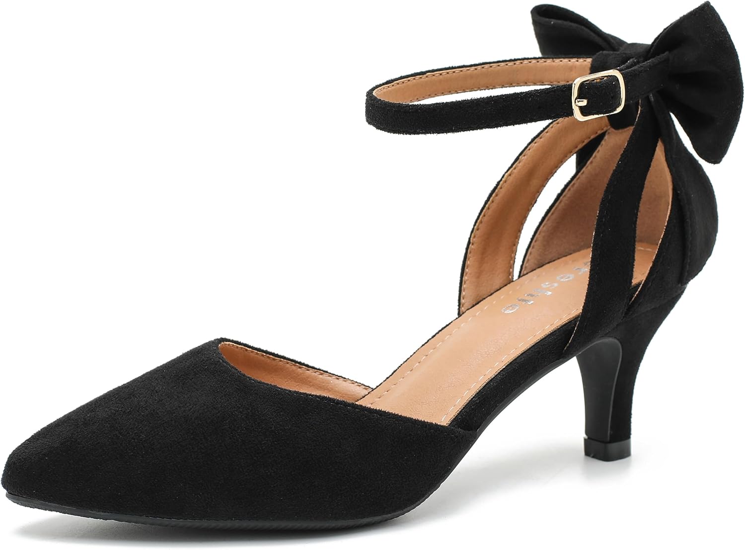 fereshte Women's Kitten Heel Pumps with Bow, Ankle Strap, Pointed Toe, Wedding Evening Dress Shoes