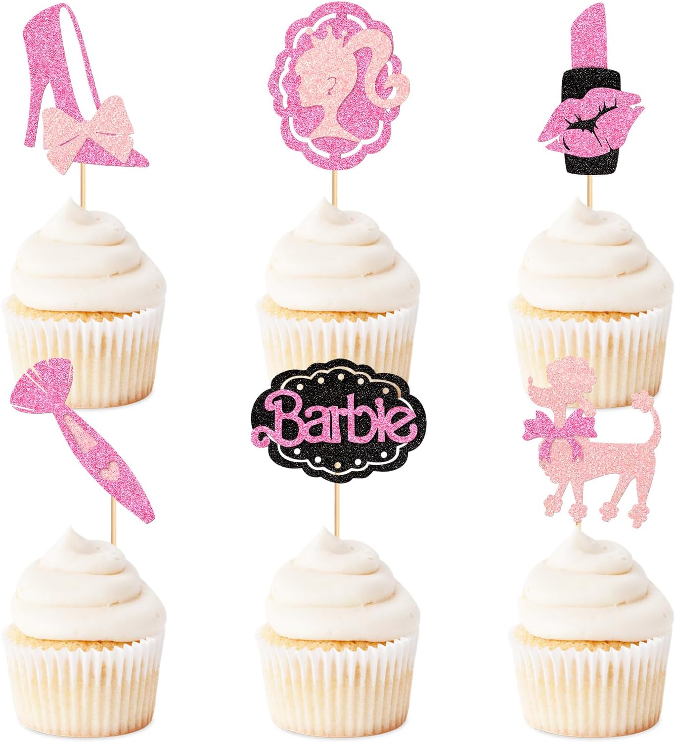 Keaziu 24 PCS Princess Cupcake Toppers Black and Pink Girl Cupcake Picks Lips For Princess Theme Baby Shower Decorations Wedding Anniversary Kids Birthday Party Supplies Pink