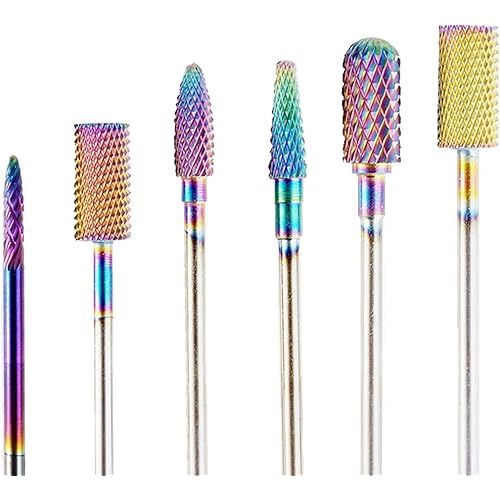 Tungsten Carbide Nail Drill Bits Set 7Pcs, Durable Less Dust, 3/32 inch for Acrylic Gel Nails Cuticle Manicure, Professional Acrylic Nail File Drill Bit