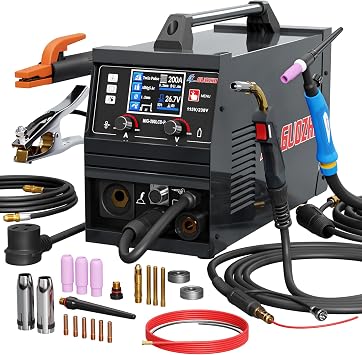 GZ GUOZHI Aluminium MIG Welder، 200A 10 in 1 Double Pulse MIG / Gas MIG / MAG / Gasless Flux Core MIG / Stick / Lift TIG / Spot لحام / Spool Gun 110V / 220V آلة لحام متعددة العمليات مع شاشة LCD رقمية
