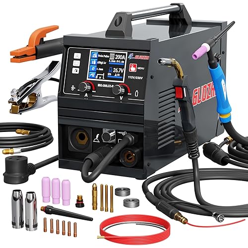 GZ GUOZHI Aluminum MIG Welder, 200A 10 in 1 Double Pulse MIG/Gas MIG/MAG/Gasless Flux Core MIG/Stick/Lift TIG/Spot welding/Spool Gun 110V/220V Multi Process Welding Machine with LCD Digital Display
