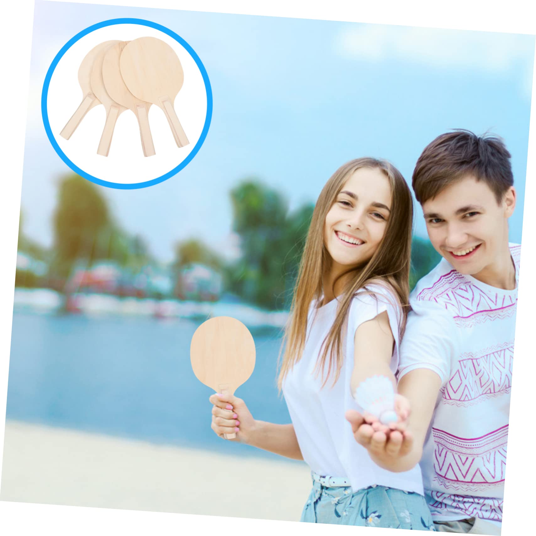 Juego de 4 Raquetas de Playa de Madera Ligeras y Portátiles sin Rebabas para Entretenimiento Multijugador al Aire Libre para Todas Las Edades