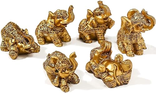 Miniatura 1 de Feng Shui - Juego de 6 figuras de elefante dorado  Estatua de elefante indio  Pequeños y lindos elefantes  Estatuas de elefante para decoración del