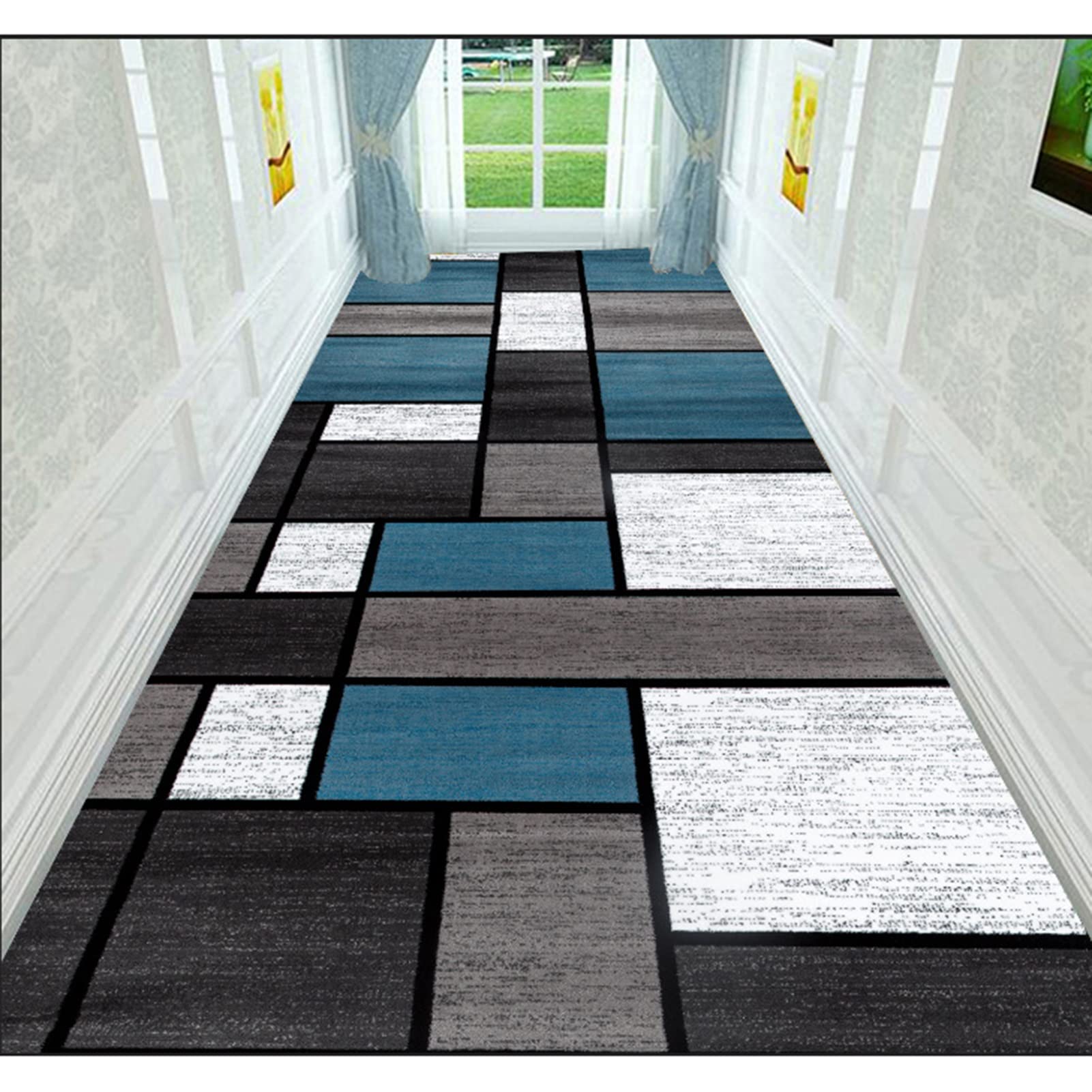 Tapis de couloir abstrait et antidérapant en polyester lavable