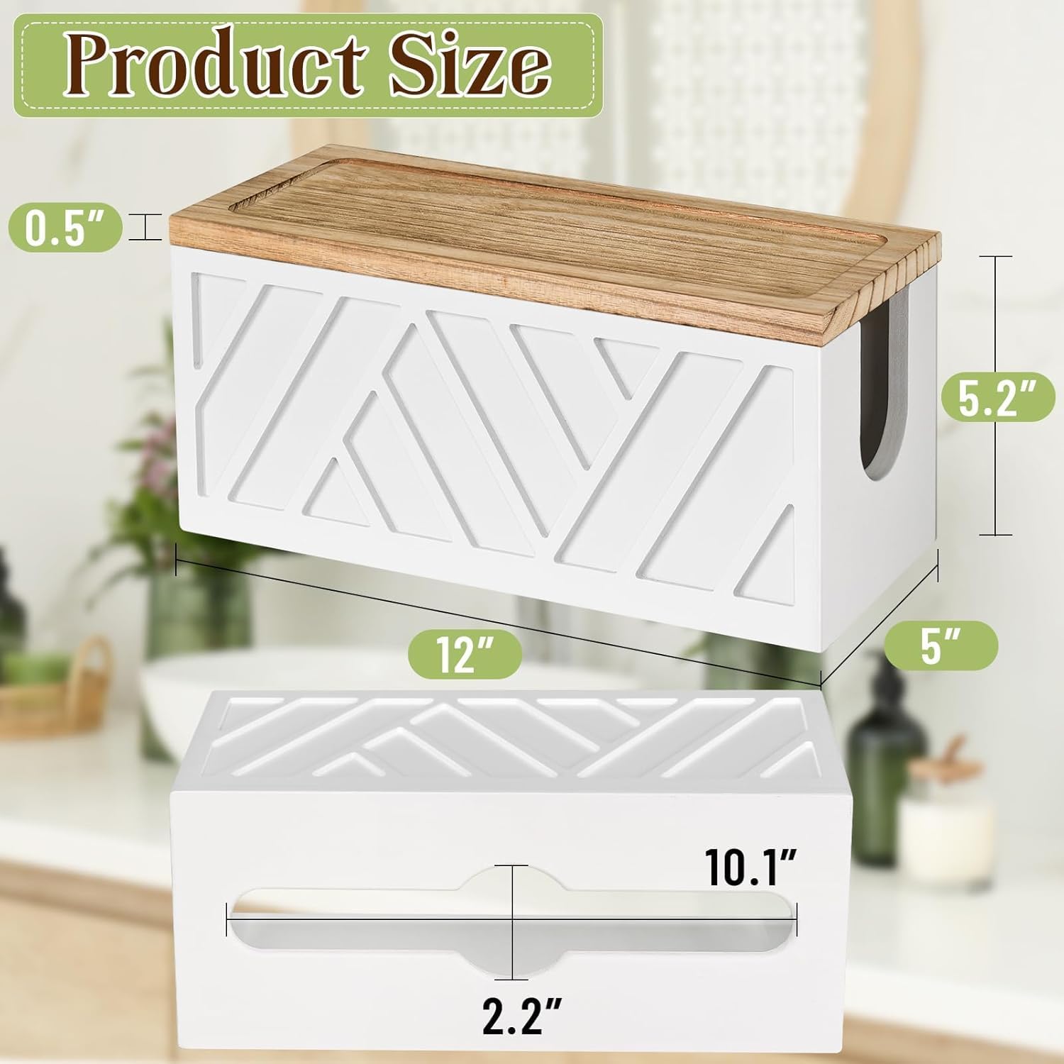 Paper Towel Dispenser Wood Without Drilling, Smooth Surface Without Burr, Weight 500 g, Ideal for Bathroom and Kitchen in Home and Commercial (White)