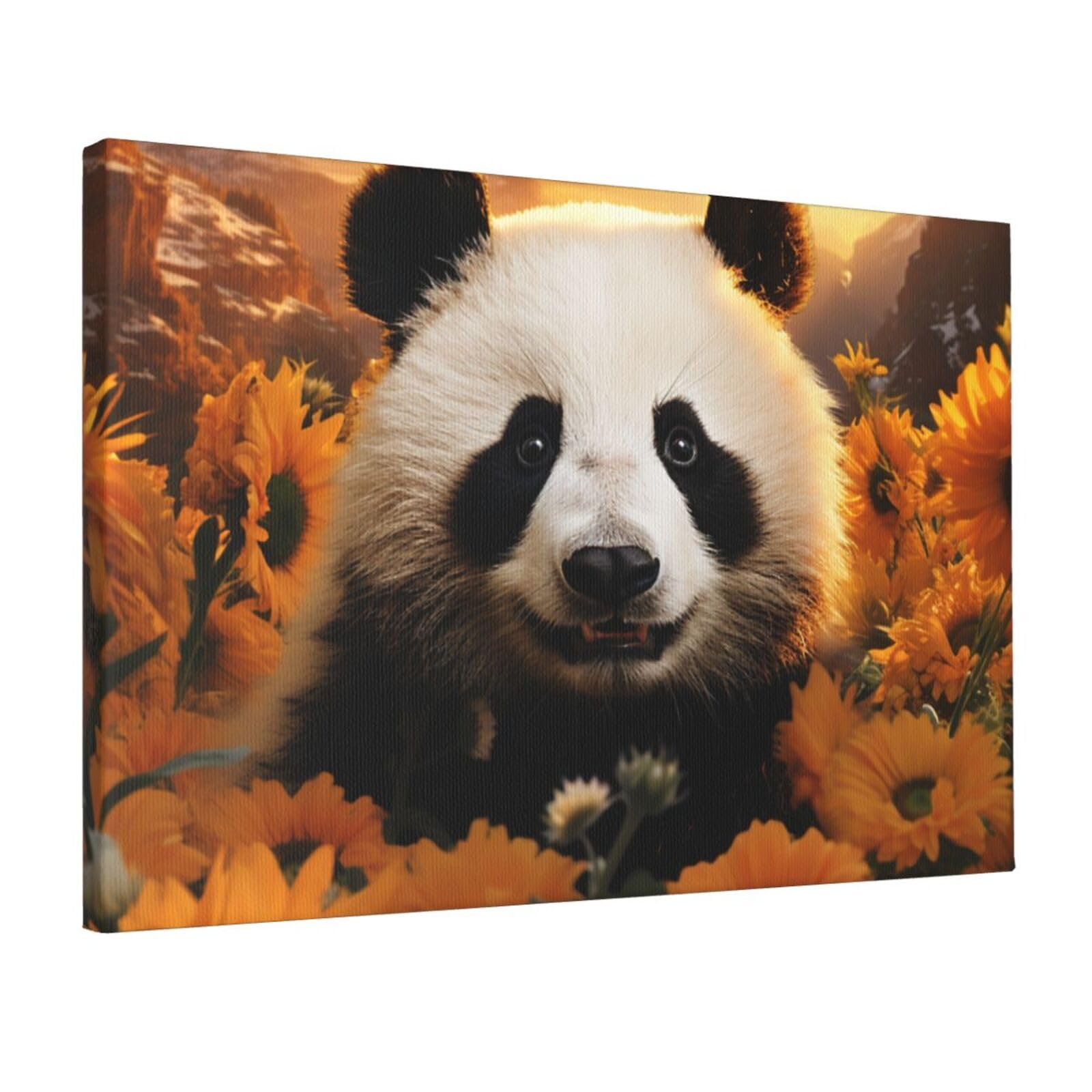 Canvas Wall Art for Living Room Wall Decor 12"x18" Modern Artwork Painting Pictures Hanging Canvas Prints Panda and Sunflower Aesthetic Wall Art for Bedroom Bathroom Office Wallart Decor