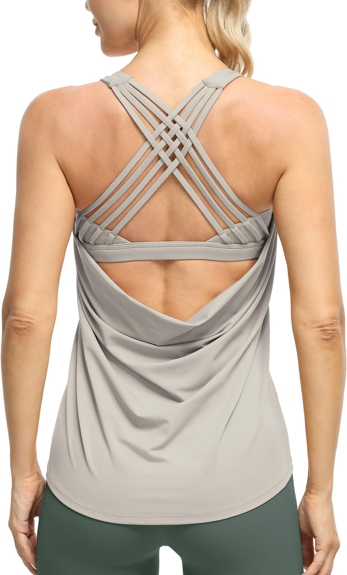 Women's Open Back Workout Athletic Yoga Tank Tops with Built in Bra