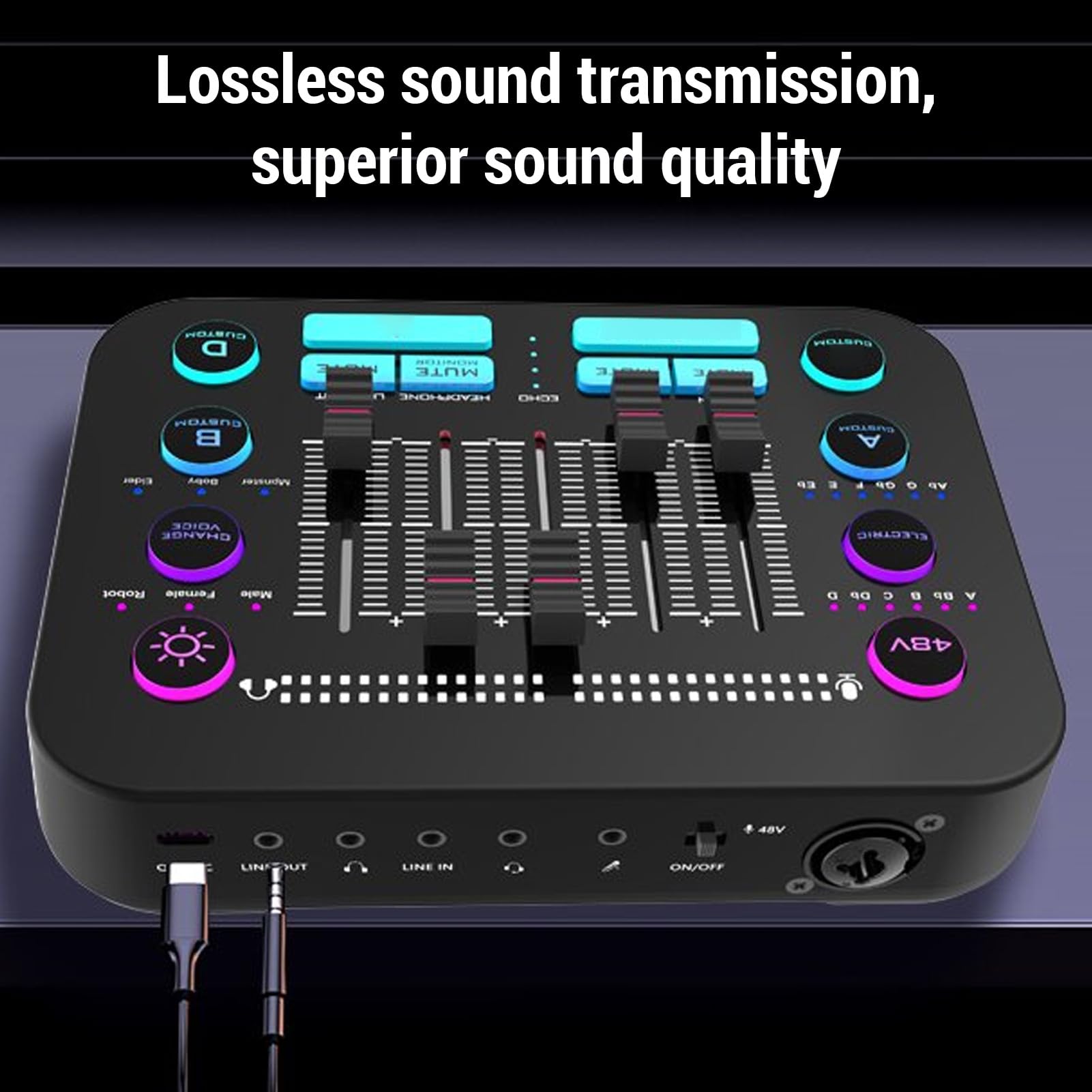 Gaming Audio Mixer, PC Sound Board with Bluetooth & Pro Preamp 48V Power RGB Lighting, for Gaming Podcast Streaming Karaoke, Individual Volume Controls