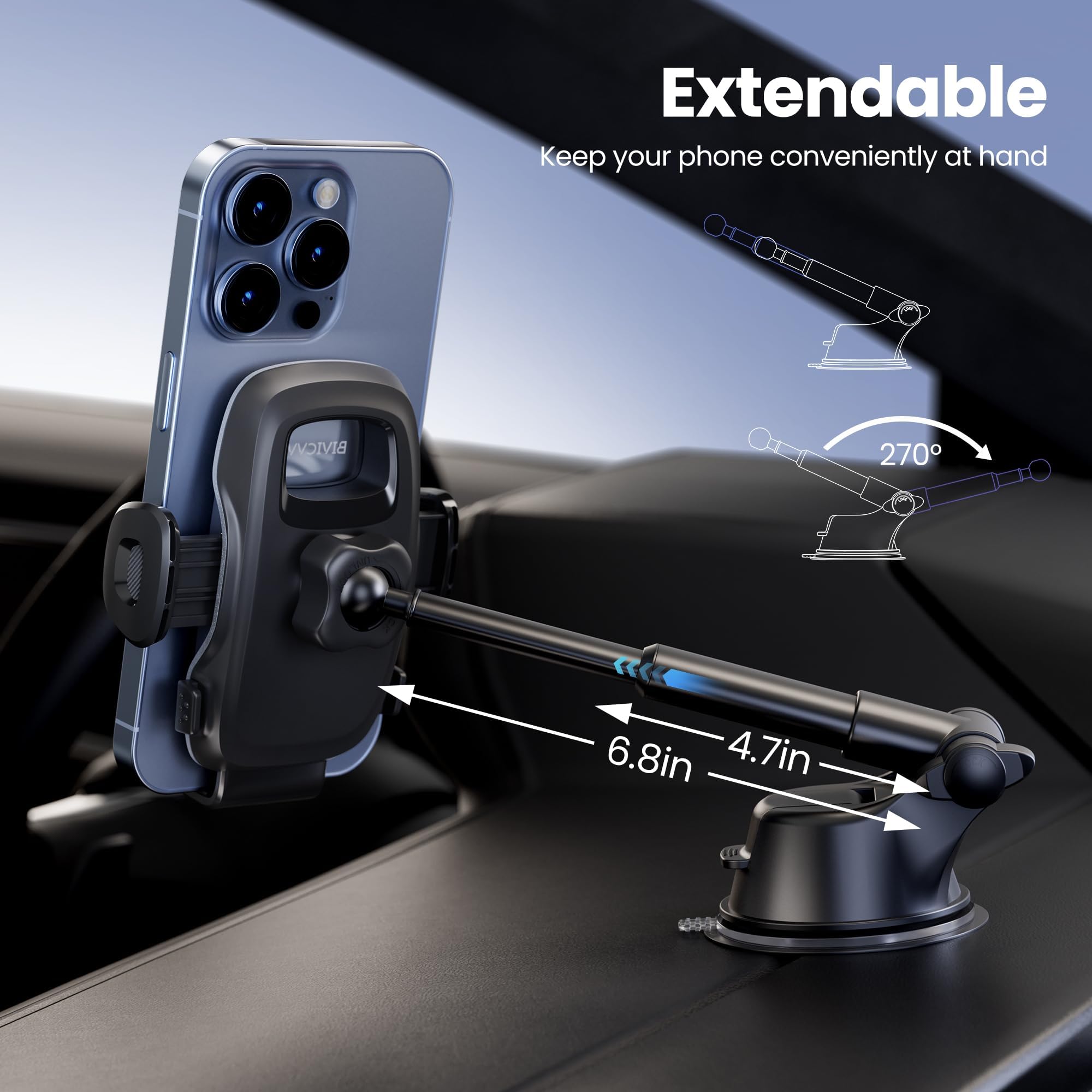 Soporte para teléfono de coche, soporte de teléfono para salpicadero/parabrisas/soporte de teléfono celular para coche, compatible con iPhone, Samsung, todos los teléfonos móviles, color negro