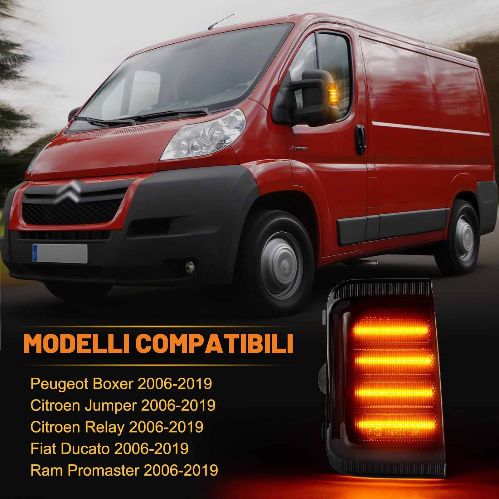 POPMOTORZ Led Indicatori di Direzione Specchietti, 2 Pezzi Frecce LED Specchietto 2835 SMD Nero con Canbus Senza Errori per Boxer Fi-at Ducato Ram Promaster C-itroen Jumper Relay