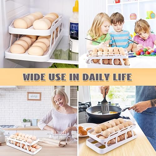 Miniatura 2 de Soporte para huevos para refrigerador, dispensador de huevos rodante de 2 niveles, almacenamiento de 28 huevos, contenedor automático para