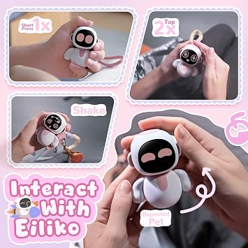 ENERGIZE LAB Eiliko Coral Pink - Tiny AI Charm Robot goes well with any everyday outfit. Funny electronic pendant toy for couples and best friends